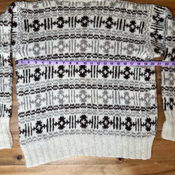 Vintage 70s Icelandic wool turtleneck sweater medium cream brown Neutral Scandi - Picture 10 of 15